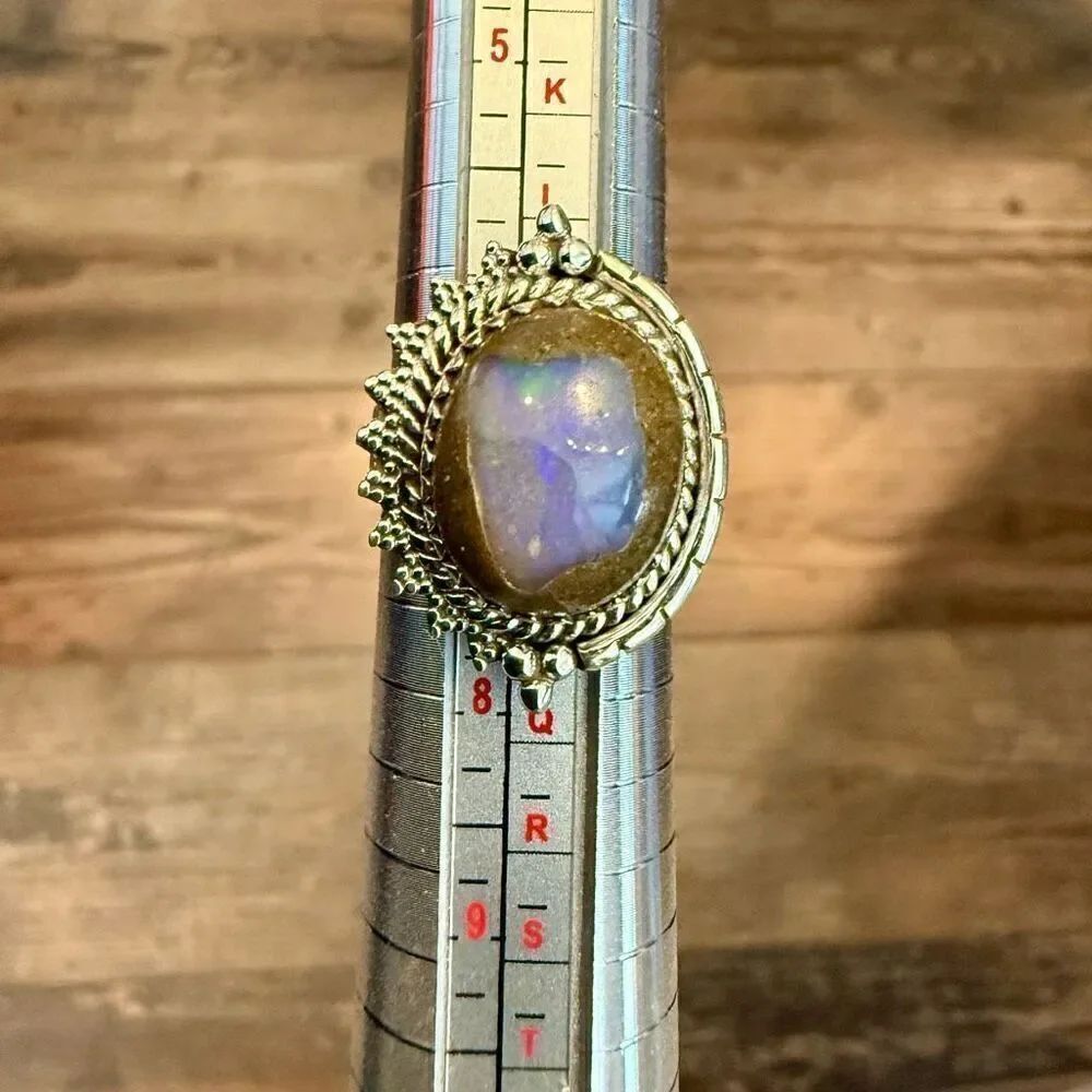 Stunning Boulder Opal Ring Southwestern Oval Framed Sterling Silver